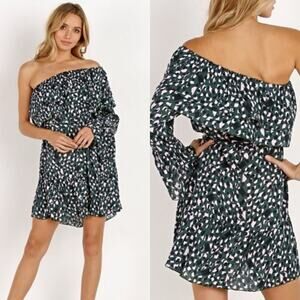 NWT* Suboo Foolish Leopard Print One Shoulder Mini Dress Green Sz 8 Flirty Girly